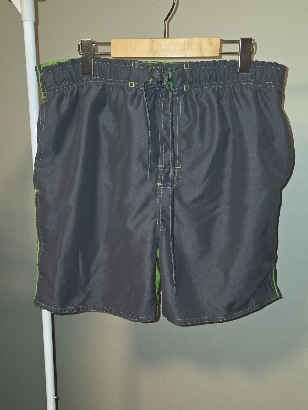 Men's Gray Athletic Swim Shorts with Green Accents